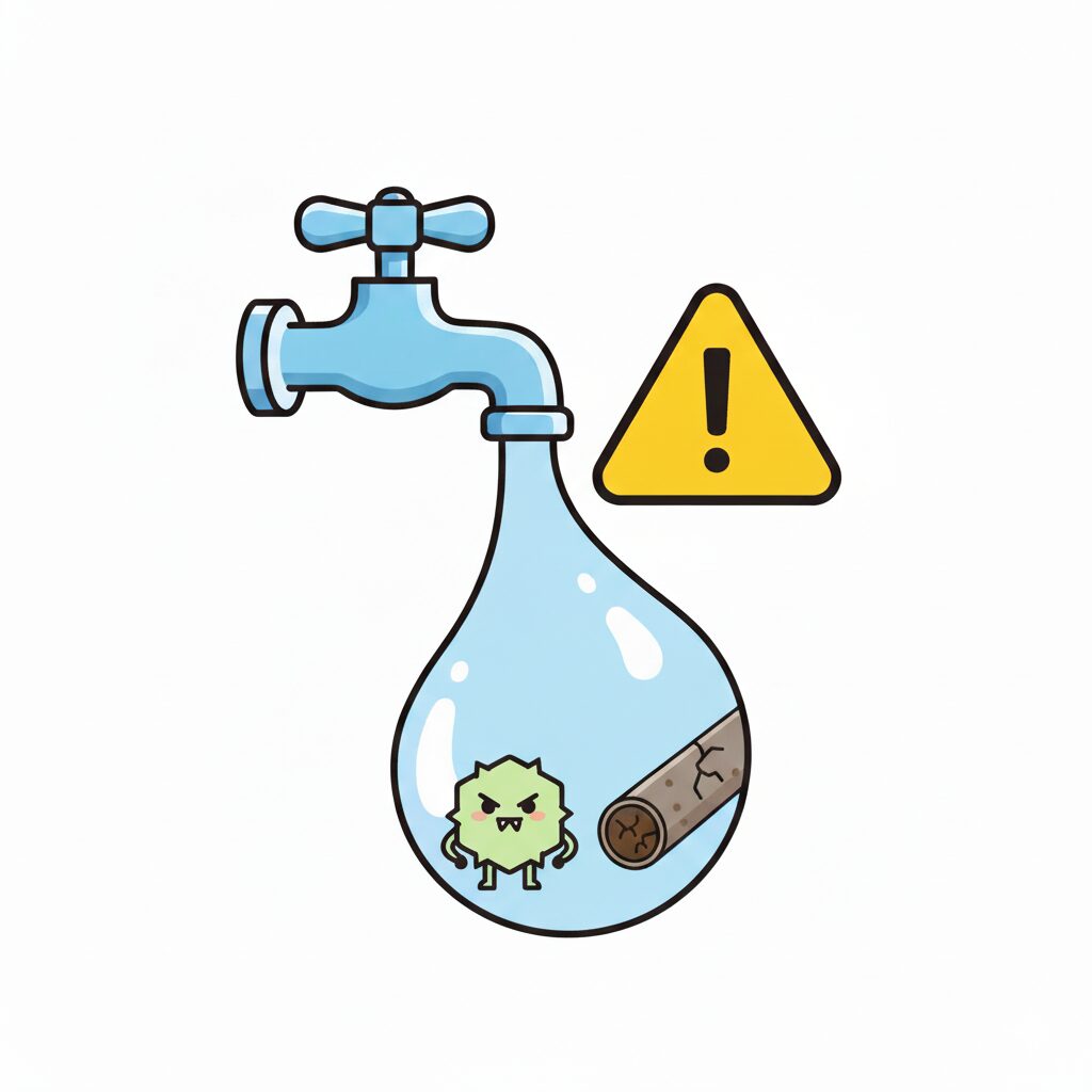 トリハロメタンや古くなった水道管のイメージ