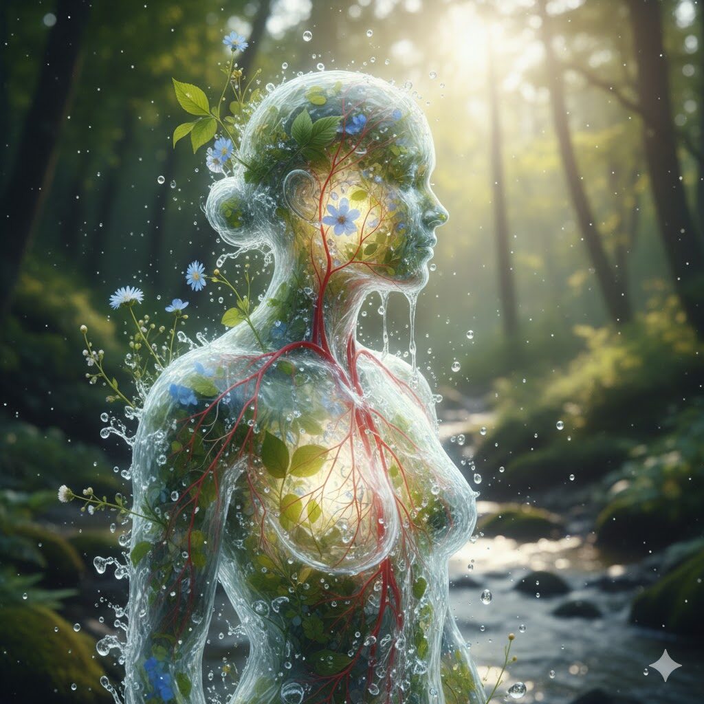 透明な体に綺麗な水が行き渡っているイメージ