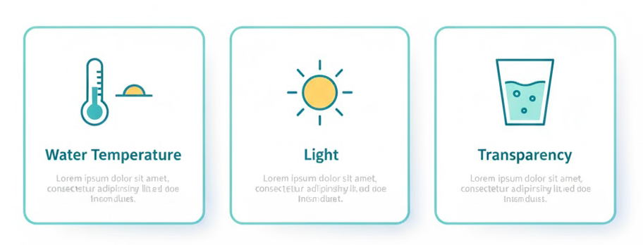 「水温」「光」「透明度」のアイコン